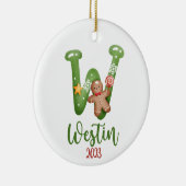 Grote brief, naam en datum gepersonaliseerd keramisch ornament (Rechts)