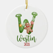 Grote brief, naam en datum gepersonaliseerd keramisch ornament (Voorkant)