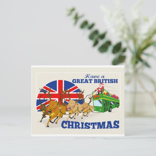 Grote Britse Kerstman Rendier Doube Decke Feestdagenkaart (Staand voorkant)