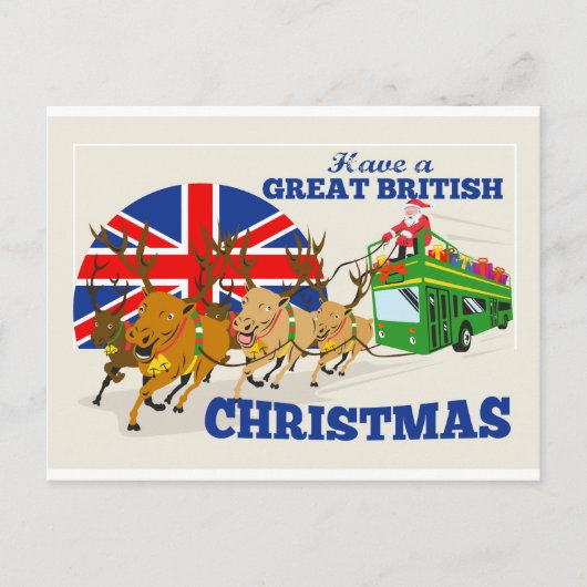 Grote Britse Kerstman Rendier Doube Decke Feestdagenkaart (Voorkant)