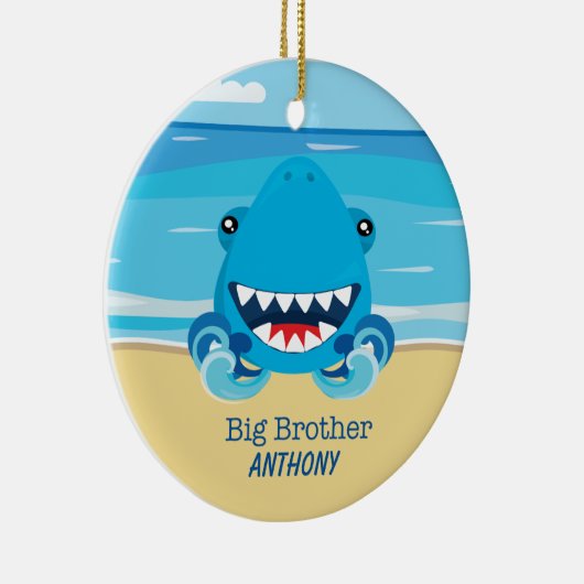 Grote broederhaai op strand keramisch ornament (Rechts)