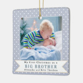 Grote Broer Aangepaste Foto Blauwe Kerstmis Keramisch Ornament (Links)