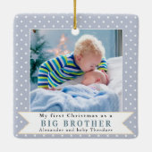 Grote Broer Aangepaste Foto Blauwe Kerstmis Keramisch Ornament (Achterkant)