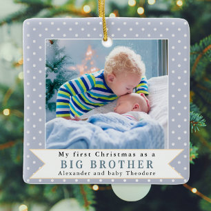 Grote Broer Aangepaste Foto Blauwe Kerstmis Keramisch Ornament