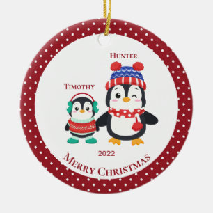 Grote Broer & Kleine Broer Pinguïn Persoonlijk Keramisch Ornament