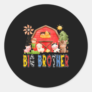 Grote Broer Rode Boerderij Koe Verjaardags Jongen Ronde Sticker
