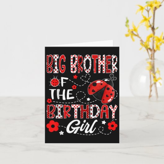Grote broer van het verjaardagsmeisje lieveheersbe kaart (Gele Bloem)