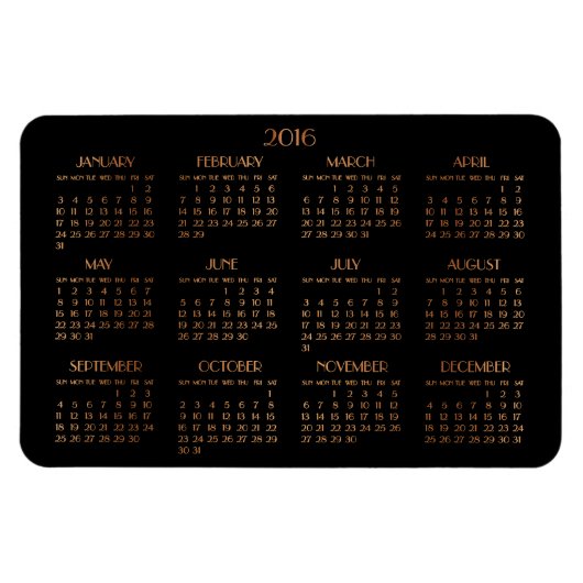 Grote Bronzen Zwarte Jaarkalender 2016 Magneten (Horizontaal)
