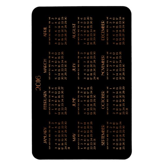 Grote Bronzen Zwarte Jaarkalender 2016 Magneten (Verticaal)