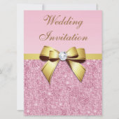 Grote Bruiloft Faux Roze Sequins Gouden Boog Kaart (Voorkant)