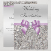Grote Bruiloft Faux Zilver Sequins Lila Boog Kaart (Voorkant / Achterkant)