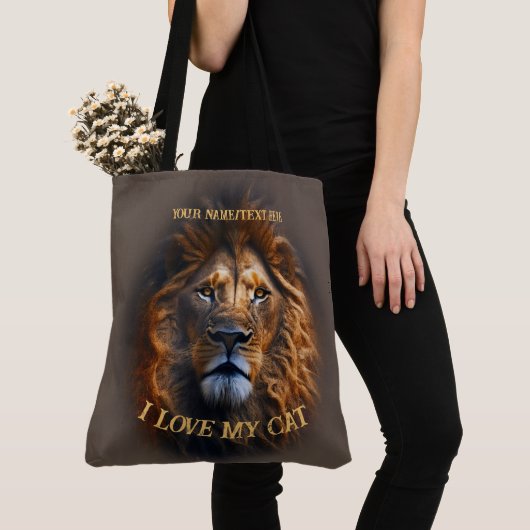Grote bruine Canvas tas "I Love My Cat" Aangepaste (Dichtbij)
