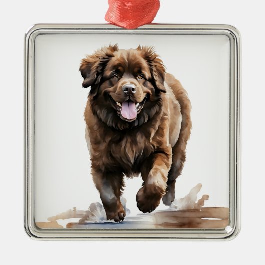 GROTE BRUINE NEWFOUNDLAND HOND METALEN ORNAMENT (Voorkant)