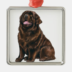 GROTE BRUINE NEWFOUNDLAND HOND METALEN ORNAMENT