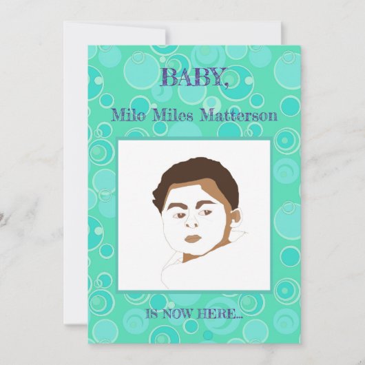 Grote Bubblegum Bubbels Overal Blauwgroen Geboorte Aankondiging (Voorkant)