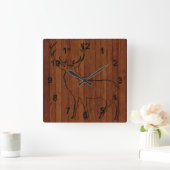 Grote Buck Deer Carved in Wood Gedrukt Vierkante Klok (Huis)