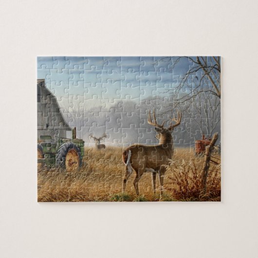 Grote Buck Hert Showdown Op De Boerderij Legpuzzel (Horizontaal)