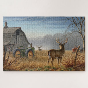 Grote Buck Herten Showdown Op De Boerderij Legpuzzel