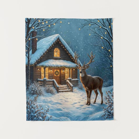 Grote Buck's besneeuwde kerstbezoek Wandkleed (Voorkant)