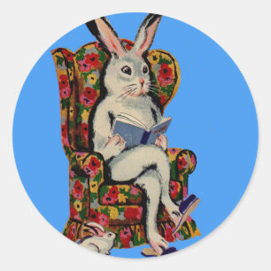 grote bunny uit de jaren vijftig leest een verhaal ronde sticker