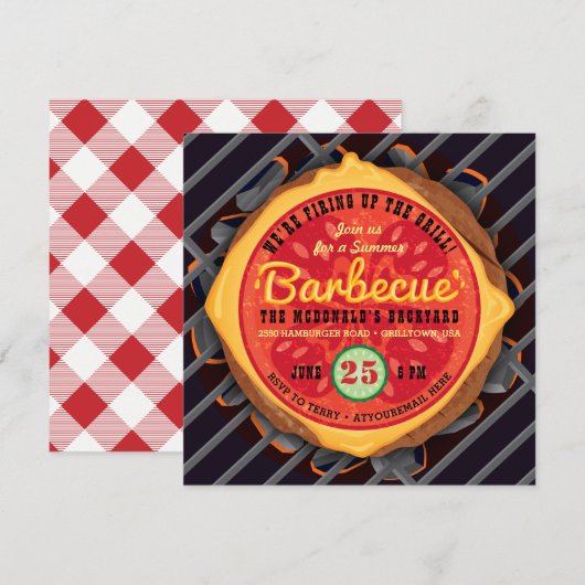 Grote Burger Barbecue Uitnodiging (Voorkant / Achterkant)