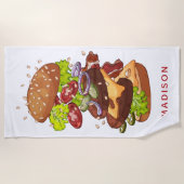 Grote Burger douchehanddoek met eigen naam Strandlaken (Voorkant)