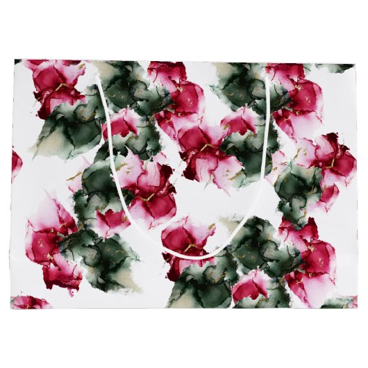 Grote cadeau | Abstracte Crimson en Sage Green Groot Cadeauzakje (Achterkant)