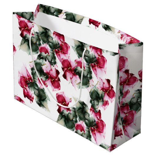 Grote cadeau | Abstracte Crimson en Sage Green Groot Cadeauzakje (Achterkant Gekanteld)