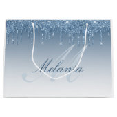 grote cadeautas met blauwe glitters monogram (Voorkant)