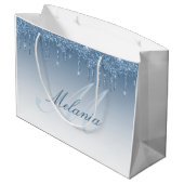 grote cadeautas met blauwe glitters monogram (Achterkant Gekanteld)