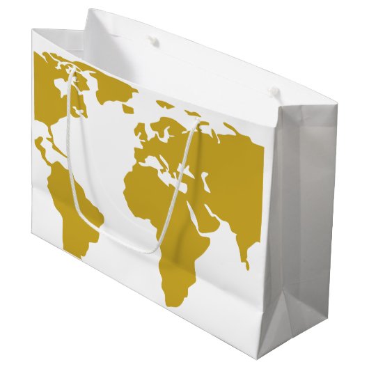 Grote Cadeauverpakking - Gold-Wereldkaart Large Cadeautasje (Voorkant Gekanteld)