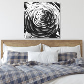 Grote Camellia, zwart, wit en grijs / grijs Canvas Afdruk (Insitu (Slaapkamer))