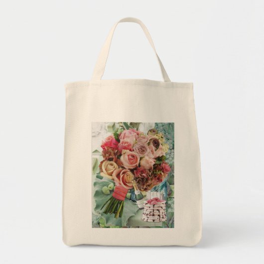 Grote Canvas tas met Rozen en champagne (Voorkant)