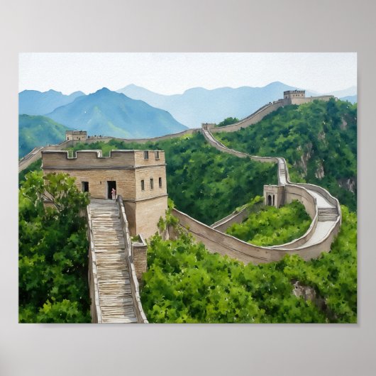 Grote Chinese Muur Waterverf Art Print (Voorkant)