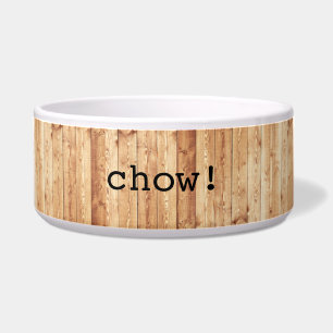Grote "chow!" keramische hondenkom - hout voerbakje