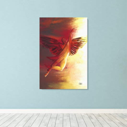 Grote Christelijke Wall Art Angel No. 1 in rood Canvas Afdruk (Insitu (Houten vloer))