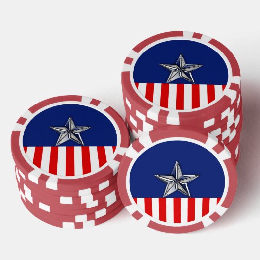 Grote Chroom als Silver Star op feestelijke kleure Pokerchips (Opstapeling)