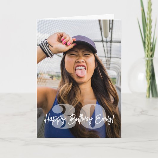 Grote Cijfers Foto Overlay Happy Birthday Script Kaart (Voorkant)