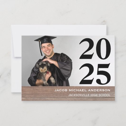 Grote cijfers & Hout - 3x5 diploma aankondiging (Voorkant)
