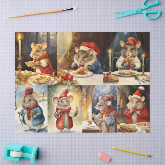 Grote Collage van Kerstmuizen voor Decoupage Tissuepapier (Craft)