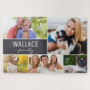 Grote collagefoto's met familienaam op schoolbord legpuzzel