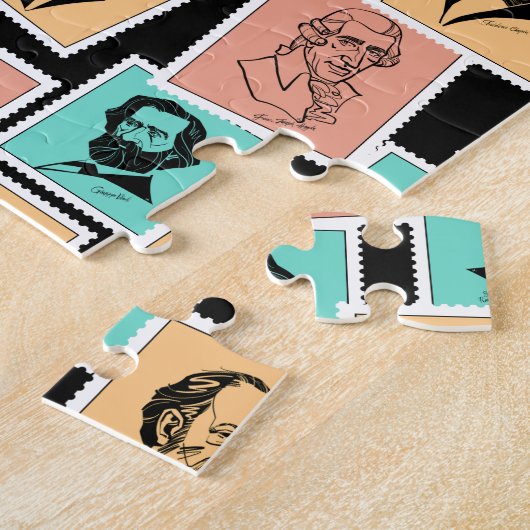Grote componisten op postzegels, driekleurenpatroo legpuzzel (Zijkant)