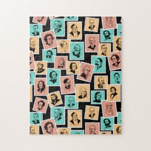 Grote componisten op postzegels, driekleurenpatroo legpuzzel