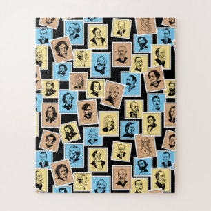Grote componisten op postzegels, driekleurpatroon  legpuzzel