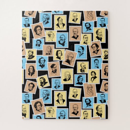 Grote componisten op postzegels, driekleurpatroon legpuzzel (Verticaal)