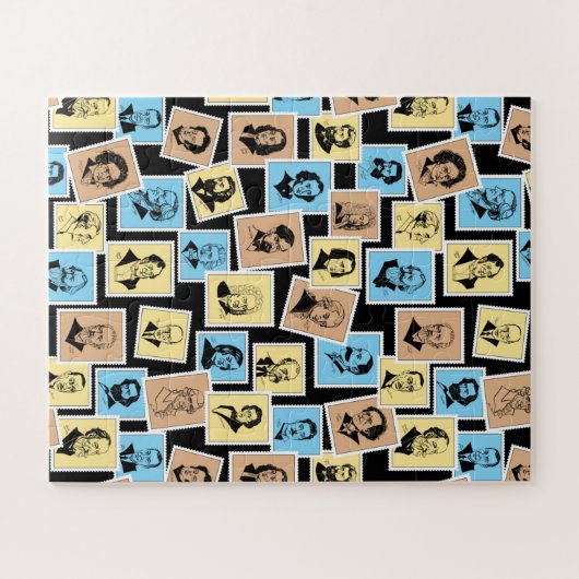 Grote componisten op postzegels, driekleurpatroon legpuzzel (Horizontaal)