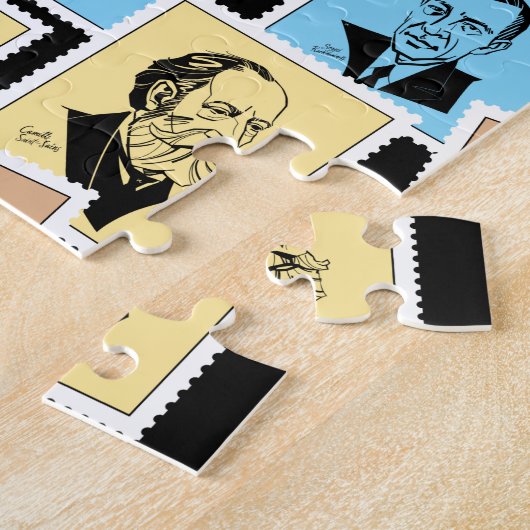 Grote componisten op postzegels, driekleurpatroon legpuzzel (Zijkant)