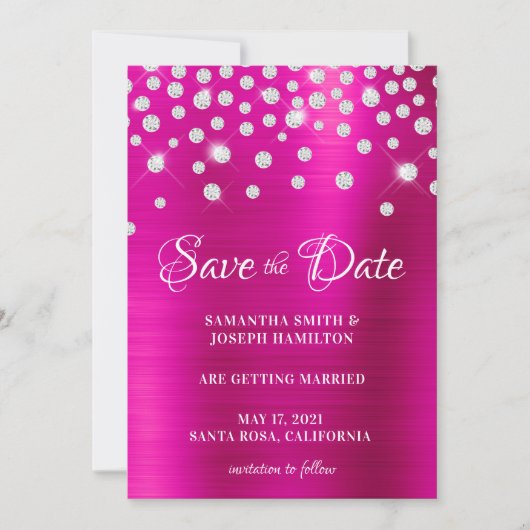 Grote Confetti met diamant, warme roze ombre Folie Save The Date (Voorkant)