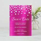 Grote Confetti met diamant, warme roze ombre Folie Save The Date (Staand voorkant)