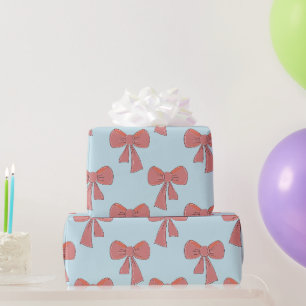 Grote Coquette Roze Strik op Lichtblauw Cadeaupapier